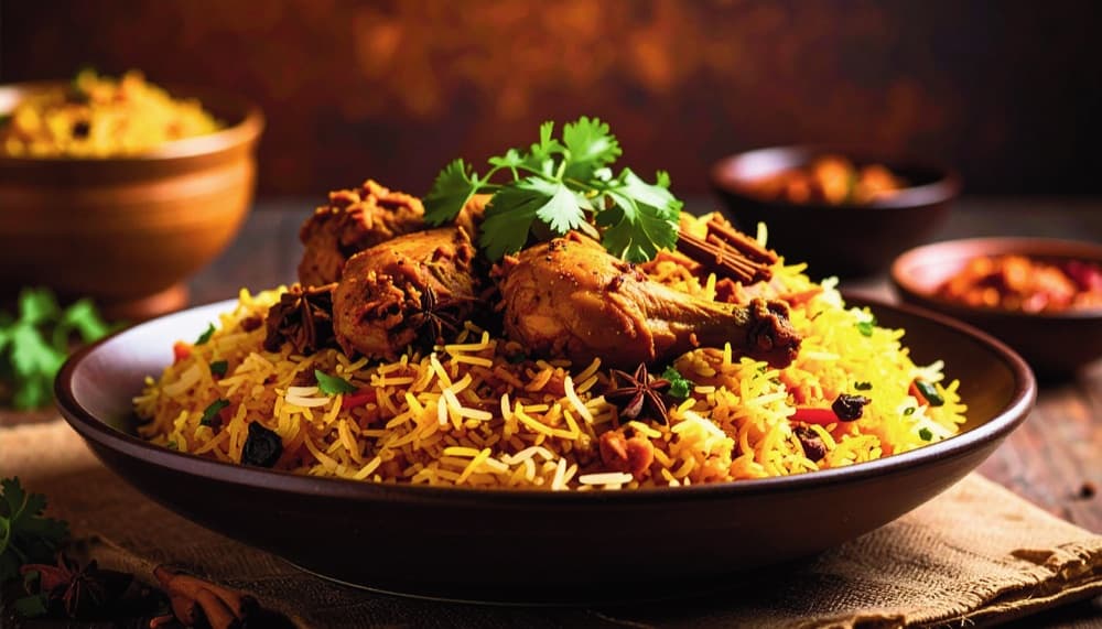 A platter of chicken dum biryani