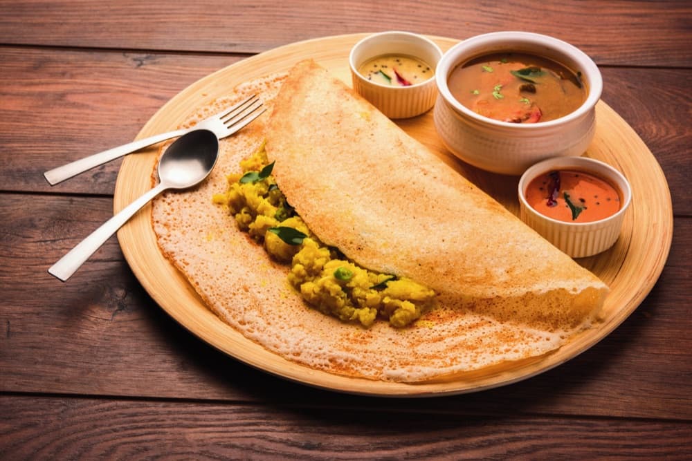Crispy masala dosa with chutneys
